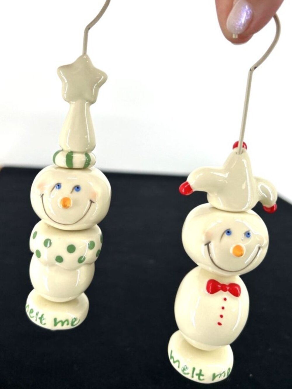 Dept 56 Christmas Ornament Ceramic Melt Me 7" Lot of 2 Vtg